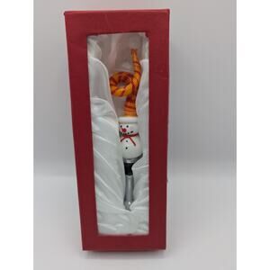 Christmas Snowman LS Art Glass Wine Bottle Stopper w/Box